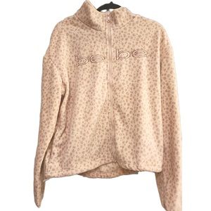 Bebe NWT Polar Fleece Leopard Full Zip Jacket Ivory Super Soft Sz Large